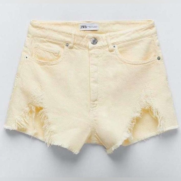 ZARA yellow distressed Denim cut off shorts size 2 high rise - Picture 1 of 6